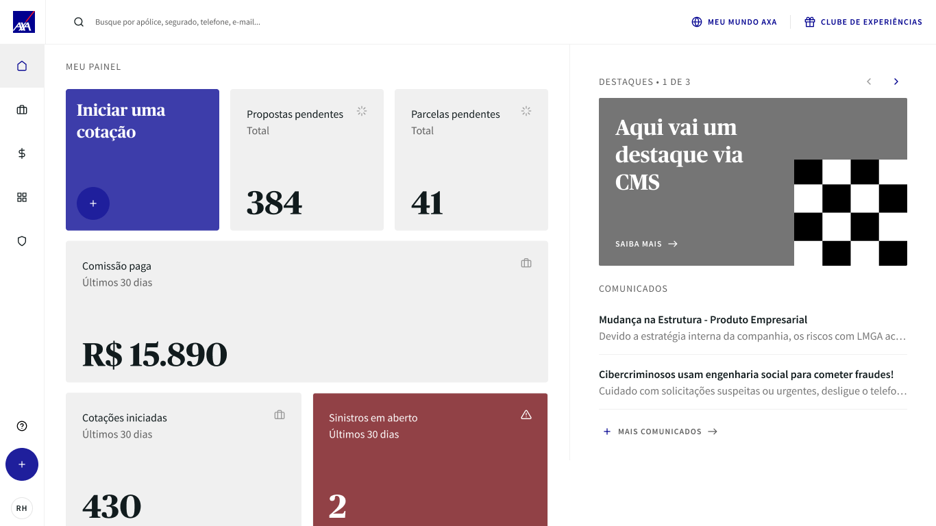 AXA Hub — home dashboard