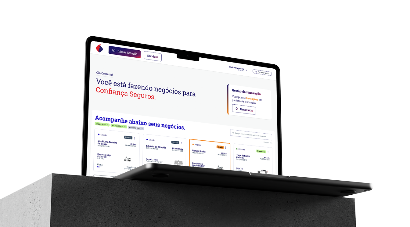MS Auto — painel do corretor no MacBook